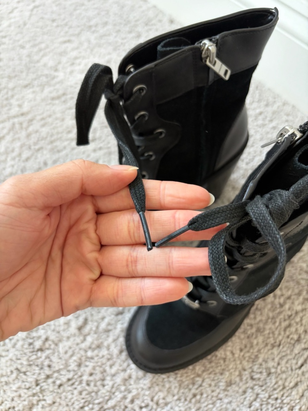 Coach Hedy Lace-Up Booties Black Leather Suede - Picture 7 of 13